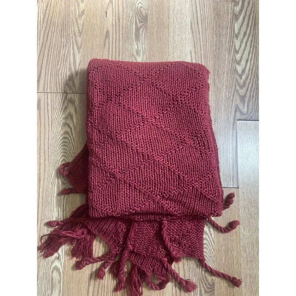 Pottery Barn Terracotta Diamond Knit Throw Blanket 50x60 Tassel Fringe Cozy